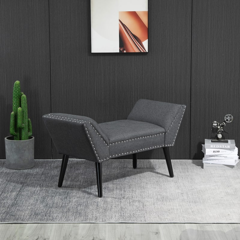 HOMCOM Modern Button Tufted Sitting Bench/Accent Fabric Upholstered Ottoman for Bedroom or Living Room - Grey