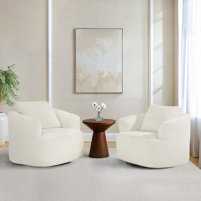 Upholstered Swivel Barrel Chair with Pillow - Beige