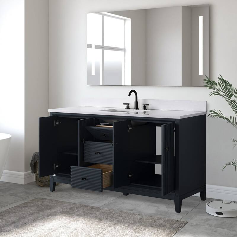 Vanity Art 60" Freestanding Bathroom Vanity with Engineered Marble Top and Sink