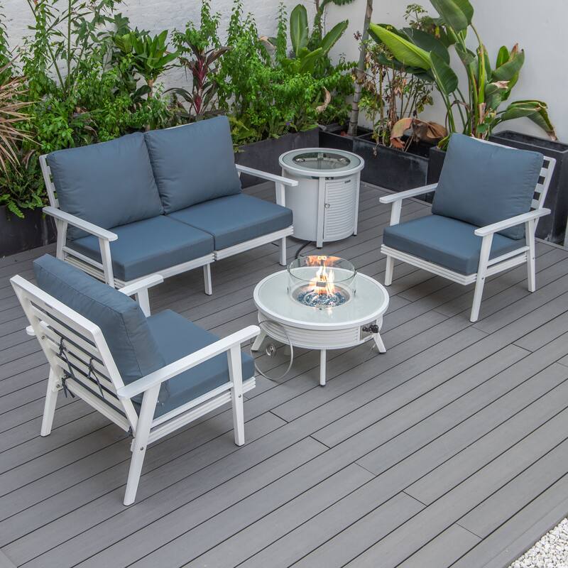 Walbrooke Outdoor Patio Furniture Set with Aluminum Frame Polyester Upholstered Seating and 37000 BTU Propane Burner