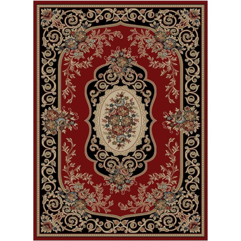 Hometown Lyon Traditional Aubusson Area Rug - 5'3"x7'7" - Claret-Ebony
