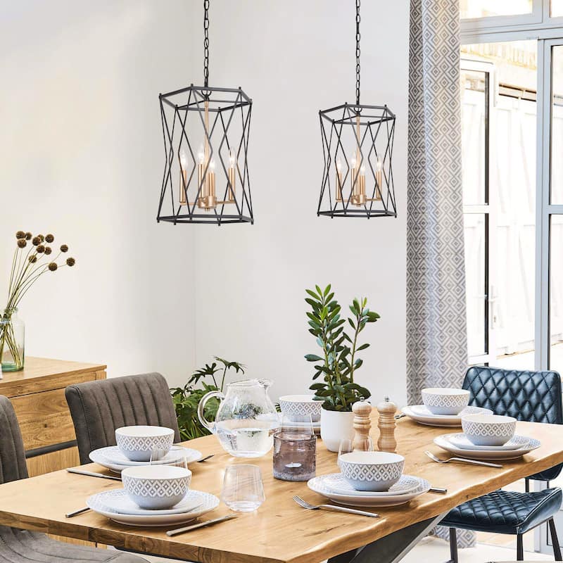 Modern Transitional Metal Kitchen Island Lantern Pendant Farmhouse Cylinder Foyer Chandelier - D 12.5"x H 18"