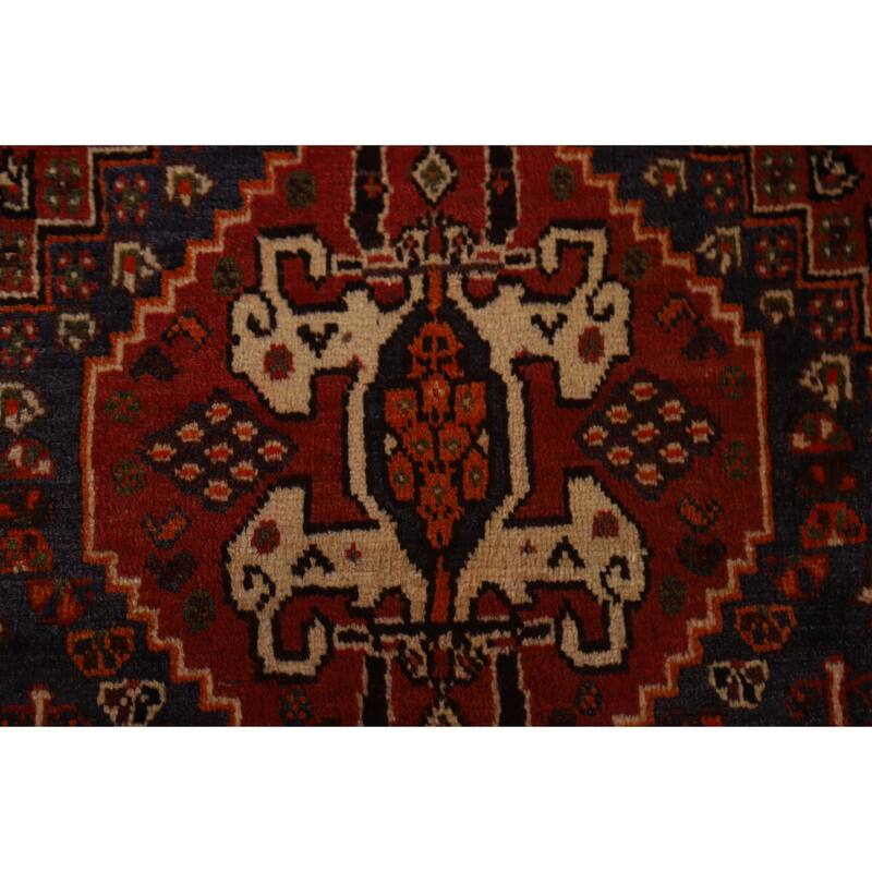 Hand Knotted Oriental 100% Wool Carpet Traditional Tribal Navy Blue & Blues Shiraz Area Rug - 5' 4'' X 3' 8''