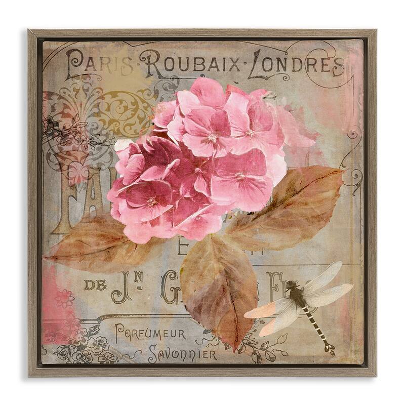 Stupell Vintage French Hydrangea Framed Floater Canvas Wall Art Design By Sasha - 18 x 18 - Brown