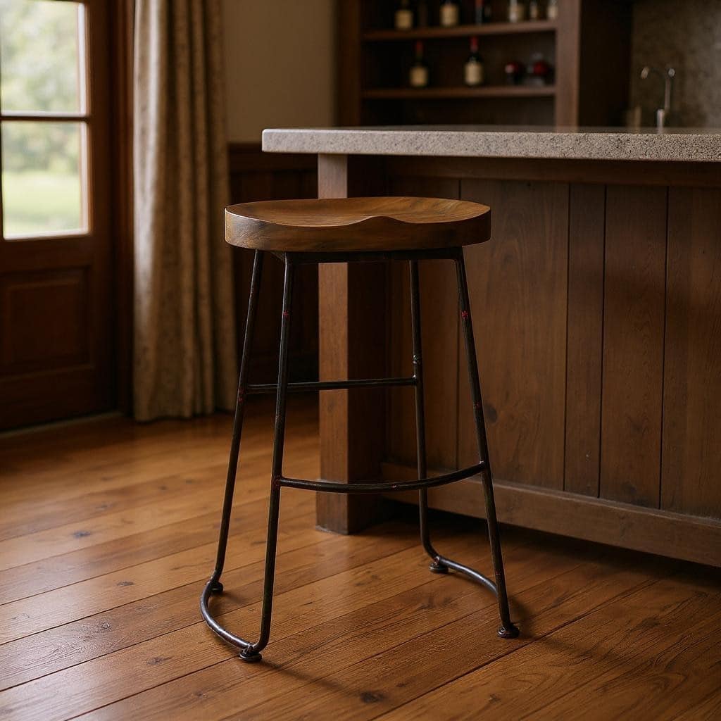 HomeRoots 30" Brown and Black Wood and Steel Bar Height Bar Chair