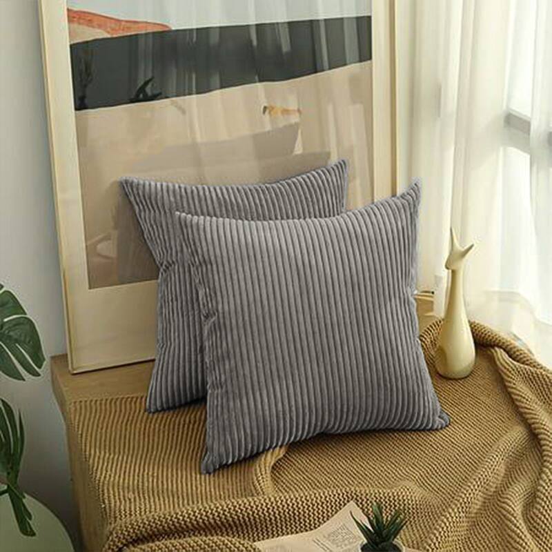 Set of 2 Modern Decorative Soft Corduroy Throw Pillows - Light Grey