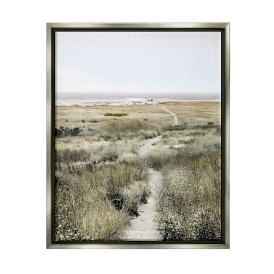 Stupell Distant Shoreline Grassy Beach Path Cloudy Horizon Floater Frame - Green