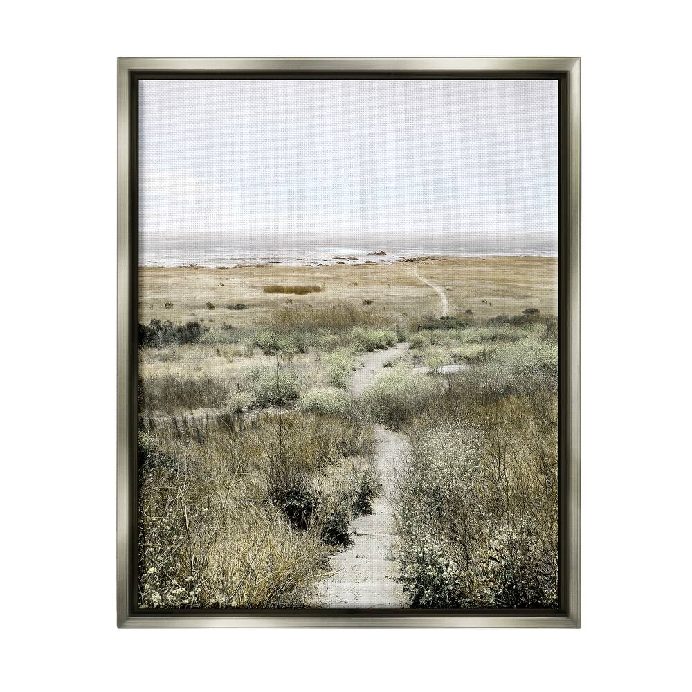 Stupell Distant Shoreline Grassy Beach Path Cloudy Horizon Floater Frame - Green