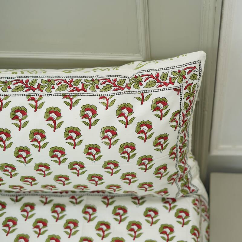 Fabdivine Cotton Hand Block Floral Flat Sheet Bed Room Home Décor Accent Gift