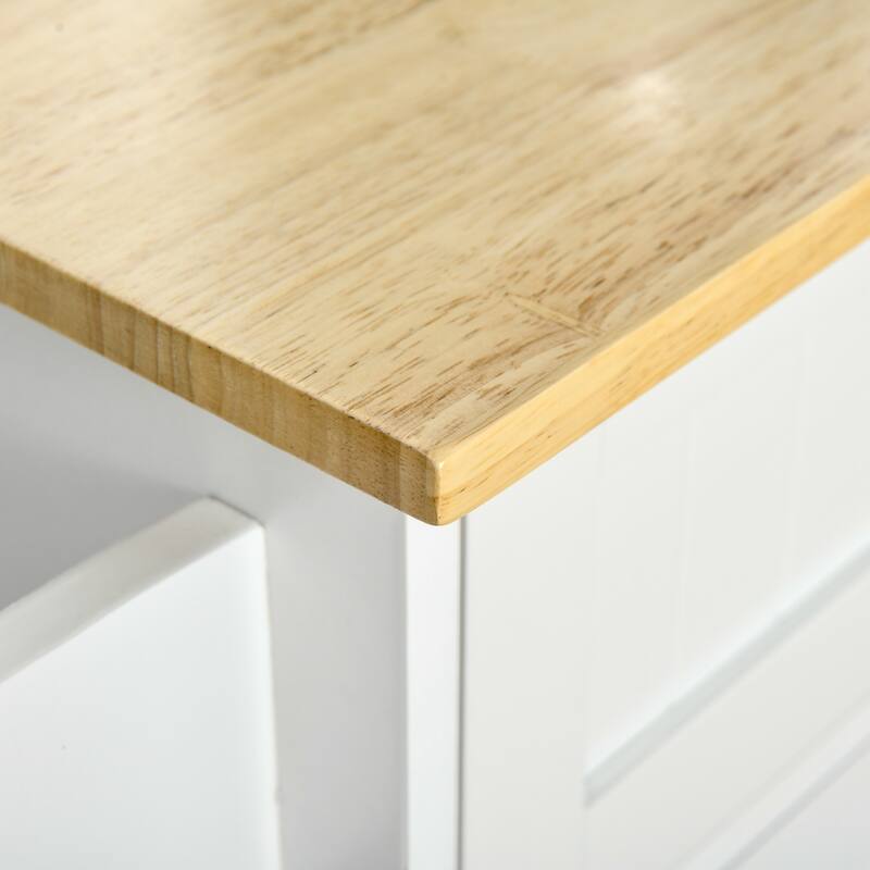 Kitchen Island with Wood Top, Mobile Island Cart on Wheels, Rolling Trolley with Adjustable Shelves, 2 Drawers & 3 Doors