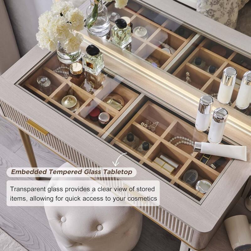 Modern Makeup Vanity Desk with HD Lighted Mirror, Dressing Table