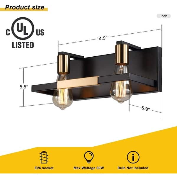 2 light bathroom wall light fixture with gold and black finish Bed