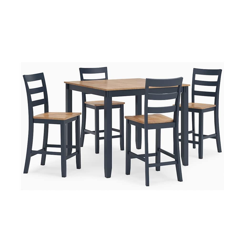 Gasy Counter Height Dining Table Set, 4 Chairs, Blue and Brown Wood