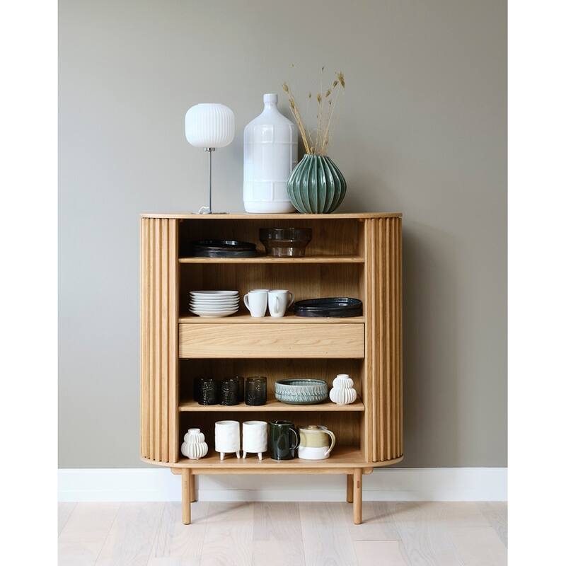 Rye Studio Mid-Century Modern Rounded Sliding Door Cabinet 43"W, Natural - 18"W x 43"L x 49"H