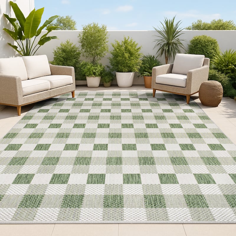 JONATHAN Y Biot Traditional Geometric Bold Gingham Black/Cream Indoor/Outdoor Area Rug