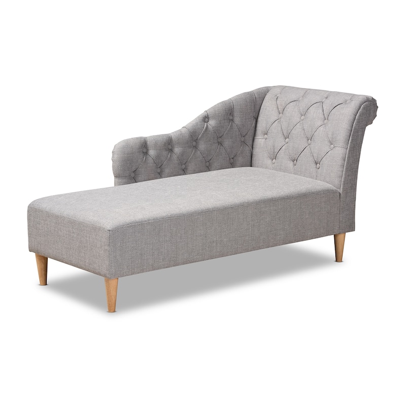 Baxton Studio Emeline Fabric Upholstered Oak Finished Wood Chaise Lounge - Grey