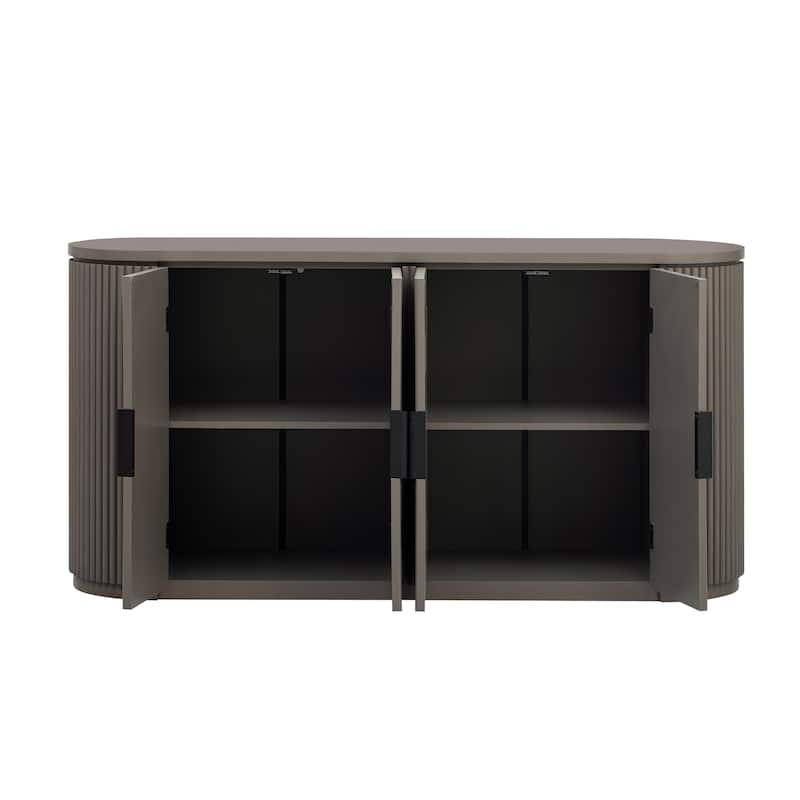 Round Edges Storage Cabinet Brown Coffee Bar Cabinet Buffet Cabinet, Side Cabinet Console Table for Living Room Entryway