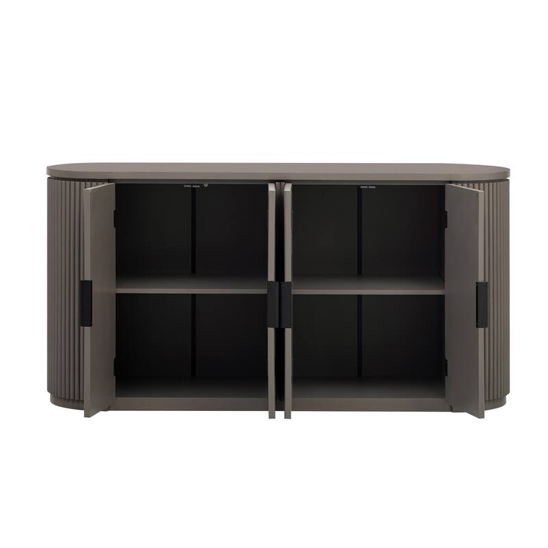 Vertical Striped Door Storage Cabinet with Metal Handles Adjustable,for Living Room