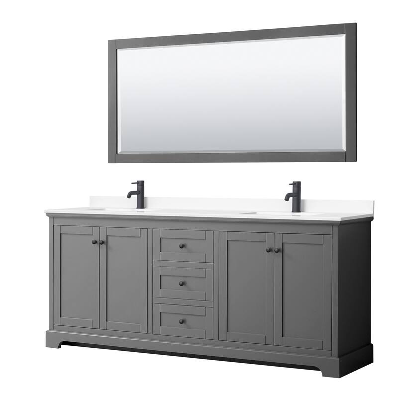 Wyndham Collection Avery 80" Free Standing Double Basin Vanity Set - Dark Gray / White Cultured Marble Top / Matte