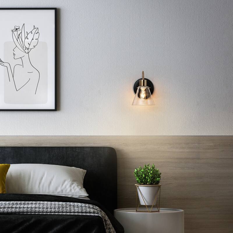 Nalia Modern Brass1-Light Wall Sconces Dimmable French Country Glass Bathroom Vanity Light