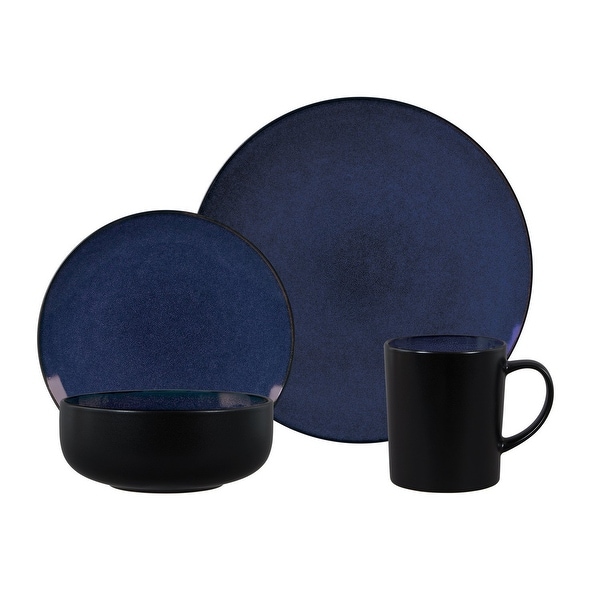 Gibson Novabella 16 Piece Reactive Dinnerware Set: Cobalt Dishes, Bowls and Mugs