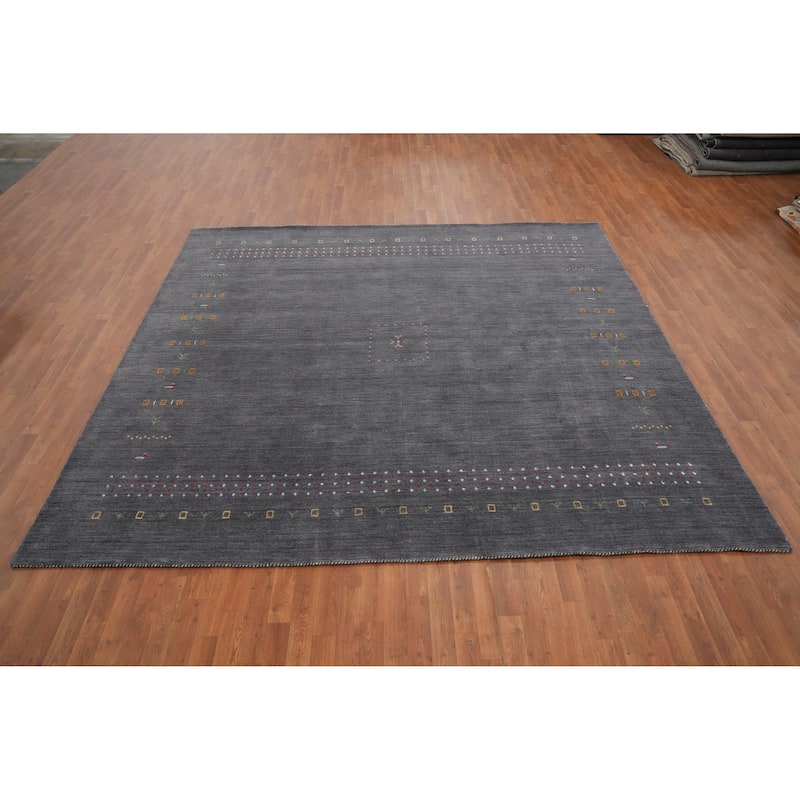 Hand Knotted Oriental 100% Wool Carpet Tribal Animal Pictorial Greys & Charcoal Gabbeh Area Rug - 9' 8'' X 10' 0''