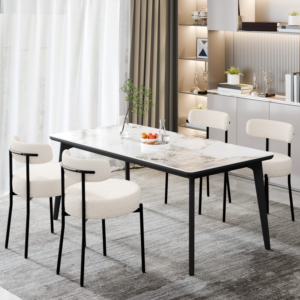 XINMICS Upholstered Boucle Dining Chairs with Black Metal Legs