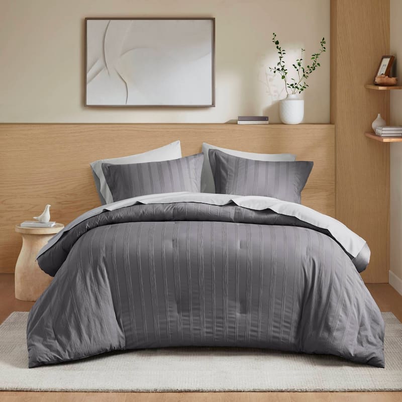 Chelsea Square Logan Woven Striped Comforter Set - Queen - Charcoal