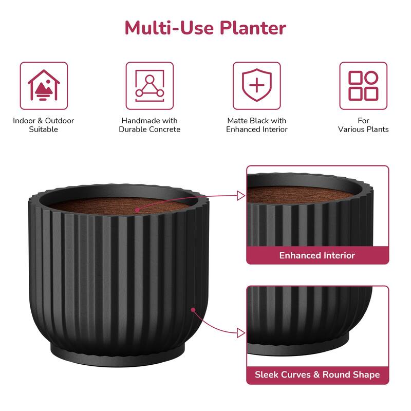 Upgraded Interior Concrete Round Planter / Pot Drainage Hole