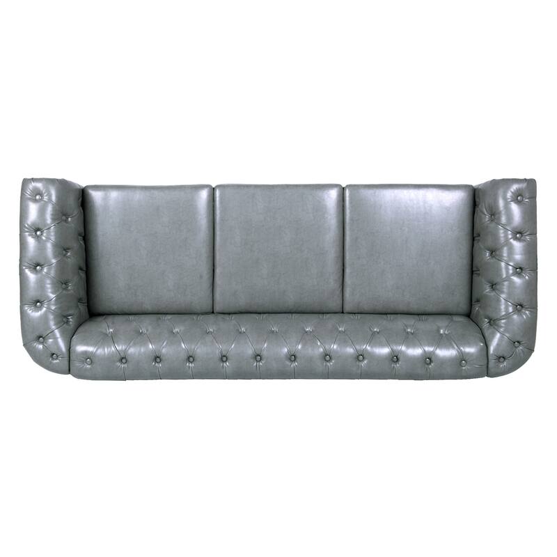 84.65" PU Leather Chesterfield Sofa with Rolled Arms (3-Seater)
