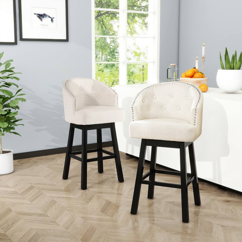 Roomfitters 30" Swivel Bar Stools Set of 2, Upholstered Counter Chairs with Nailhead Trim and Tufted Back, Beige - Beige