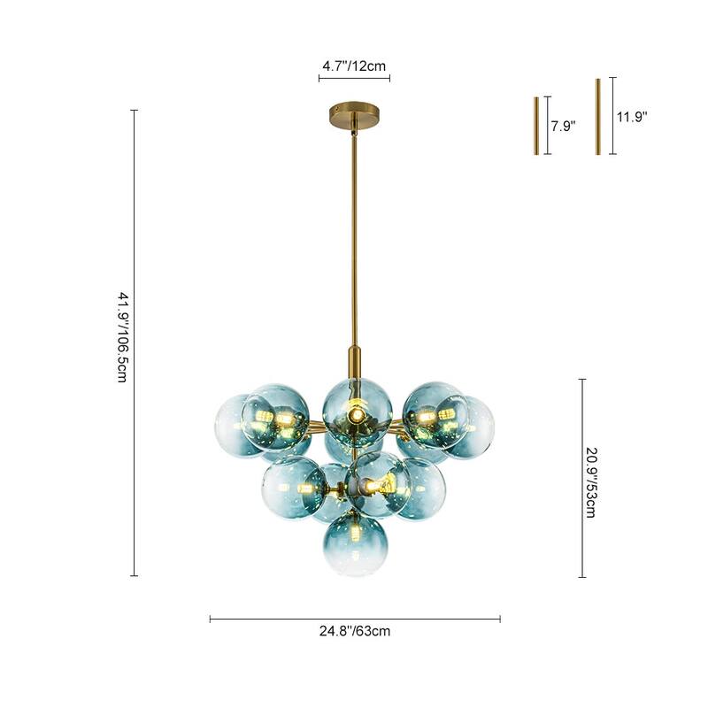 Glam Cluster Blue Tinted Glass Globe Round Tiered Chandelier 24.8 in
