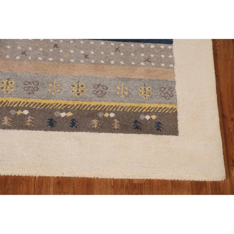 Tribal Gabbeh Indian Rug Multi-Color Geometric Handmade Wool Carpet - 5'3" x 7'7"