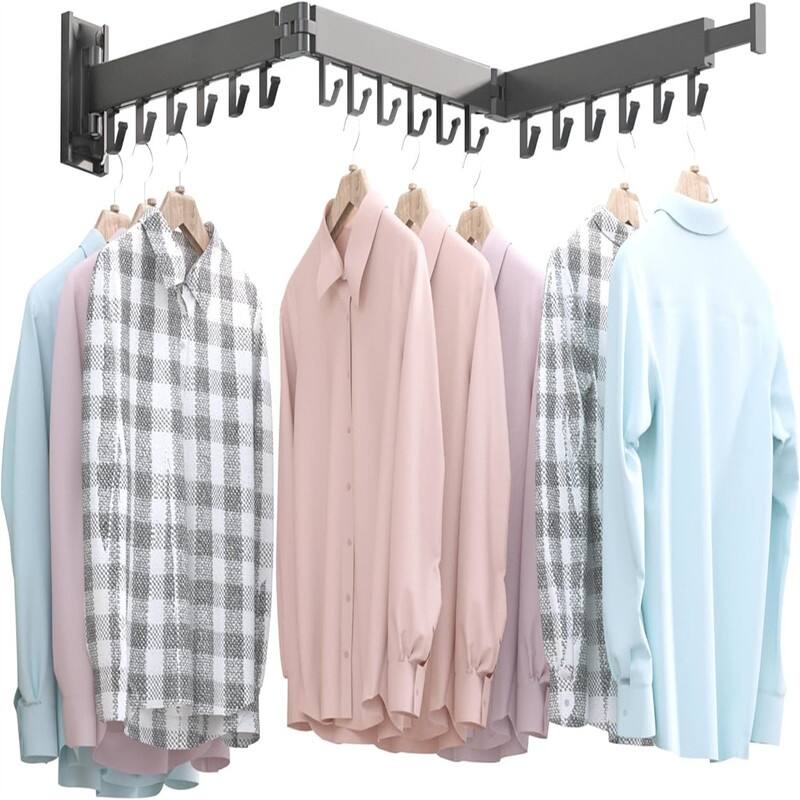 Drying Rack Clothing, Retractable Clothes Drying Rack - 3"D x 50"W x 1.8"H - Black Tri-Fold