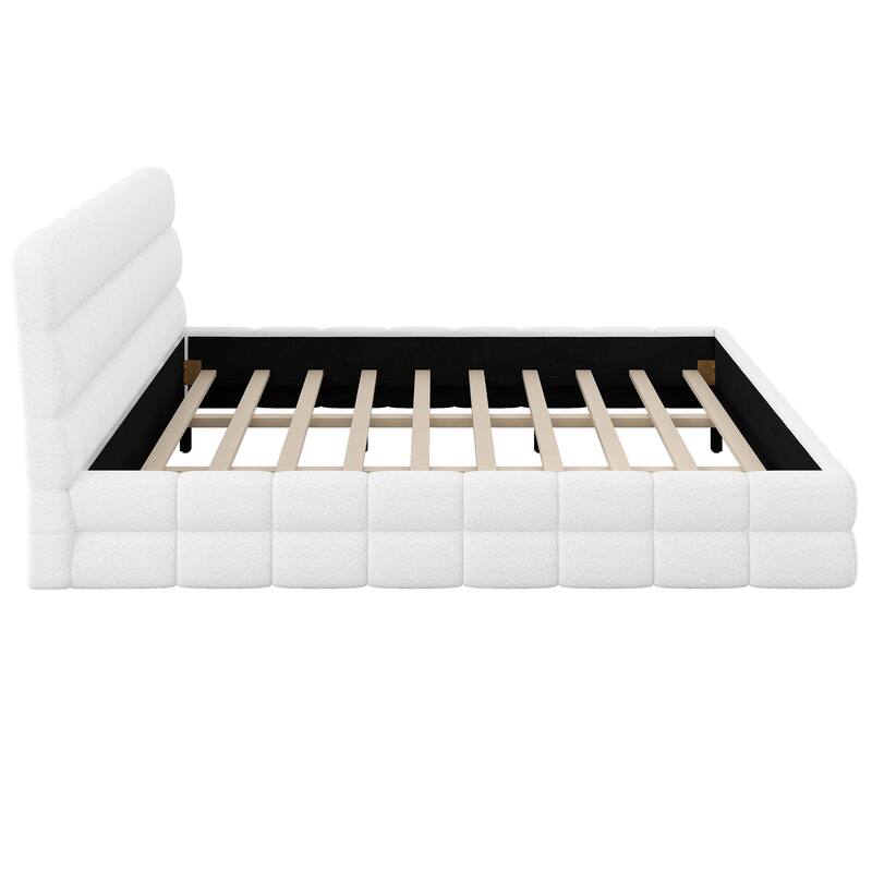 Upholstered Platform Bed with Headboard, No Box Spring Needed Low Profile Bed, Wood Slat Support Grounding Bed