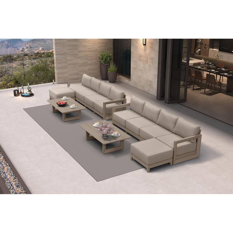 PURPLE LEAF Caesar Khaki Sofas Sectionals 4-18 Piece with 9.6" Thick Cushion for Yard Porch Deck Outdoor Patio Conversation Sets - 10 Seats+2 Ottomans+2 Tables - L-shaped