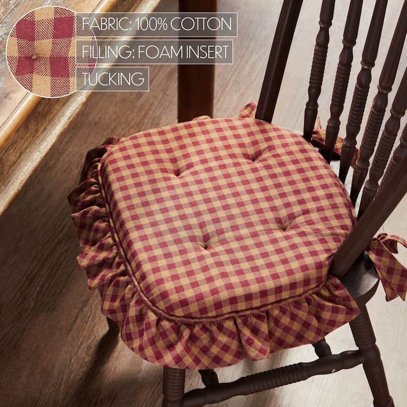 Burgundy Check Ruffled Chair Pad 16.5x18