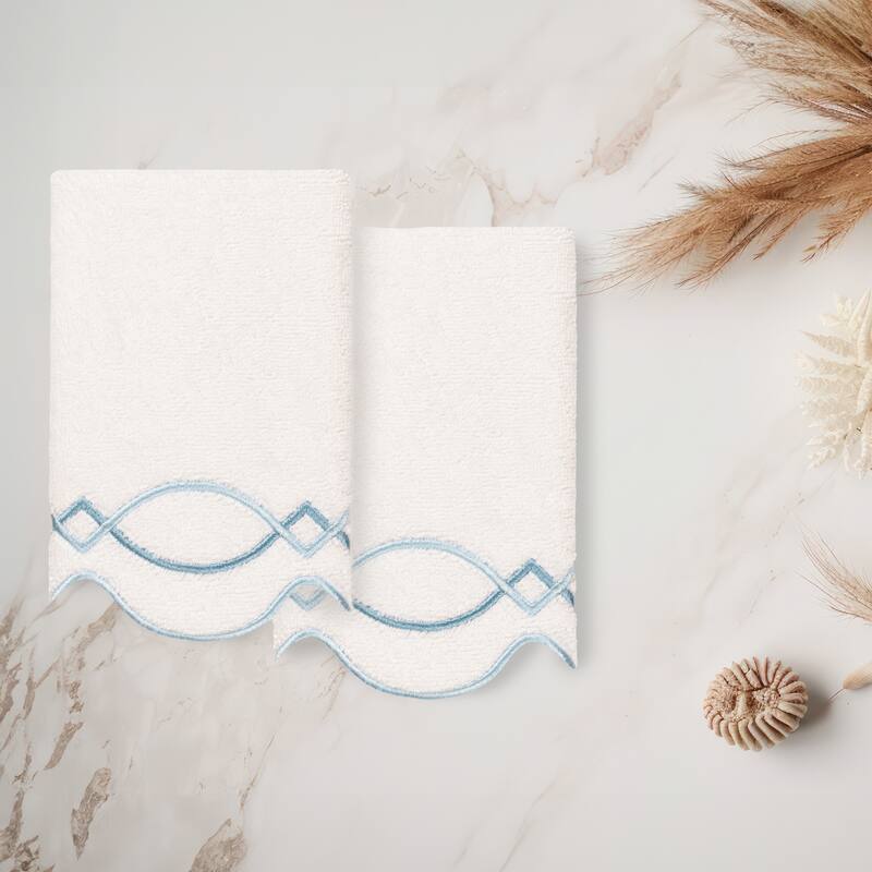 Authentic Hotel and Spa 100% Turkish Cotton DIAMOND CHAIN Scallop Embellished Towel Collection