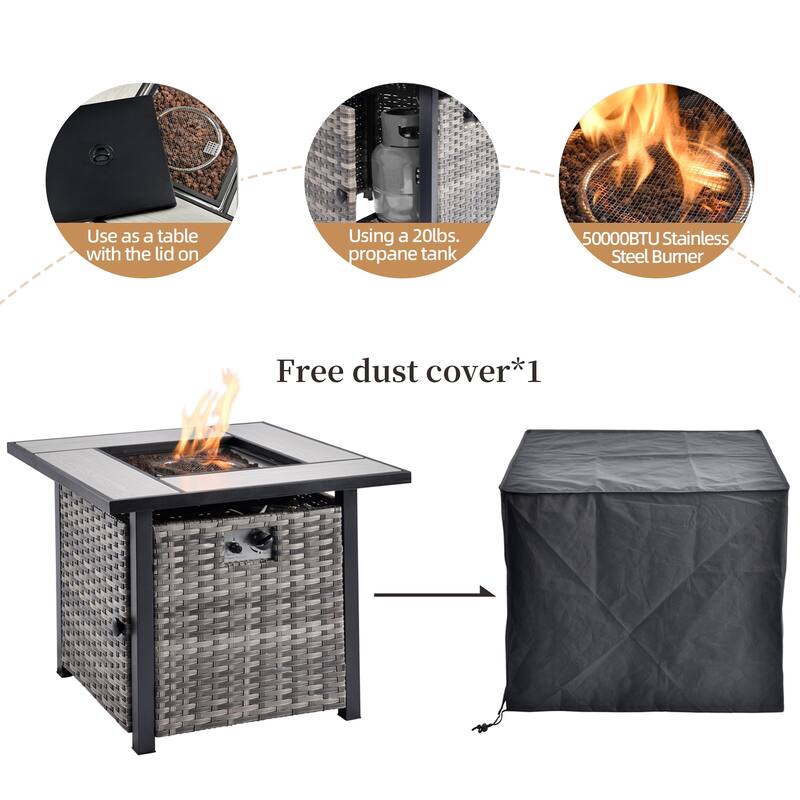 OVIOS 9-piece Patio Wicker Swivel Chair Set With 30" Fire Pit