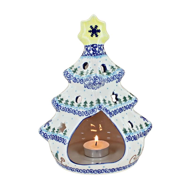 Blue Rose Polish Pottery 198 Vena Christmas Tree Luminary