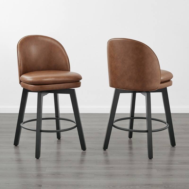 Spruce & Spring Madison Upholstered Swivel Counter Height Bar Stools - Set of 2 - Brown-Faux Leather
