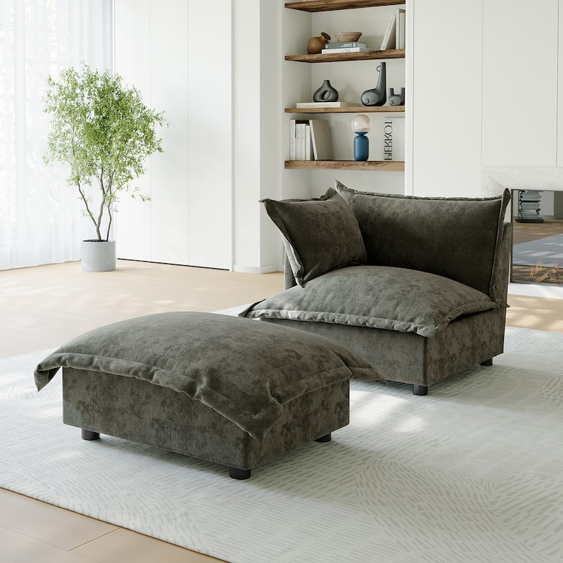 Casual 40"W Oversized Soft Comfy Cloud Chenille Chaise Lounge with Ottoman