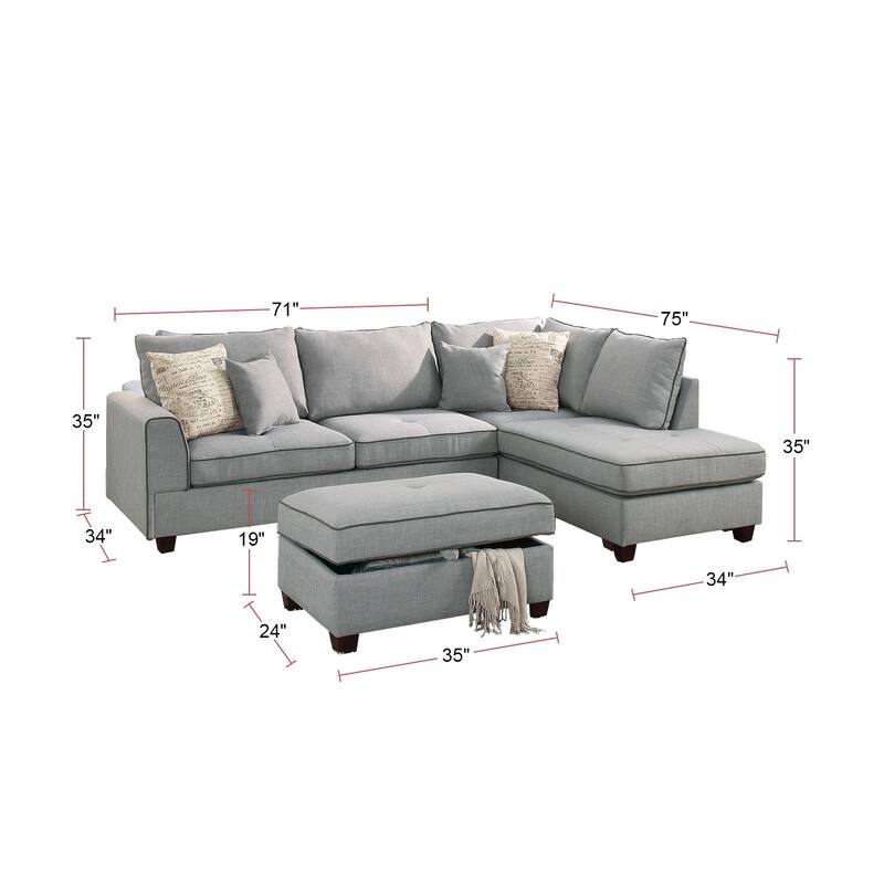 3 Piece Fabric Sectional Sofa