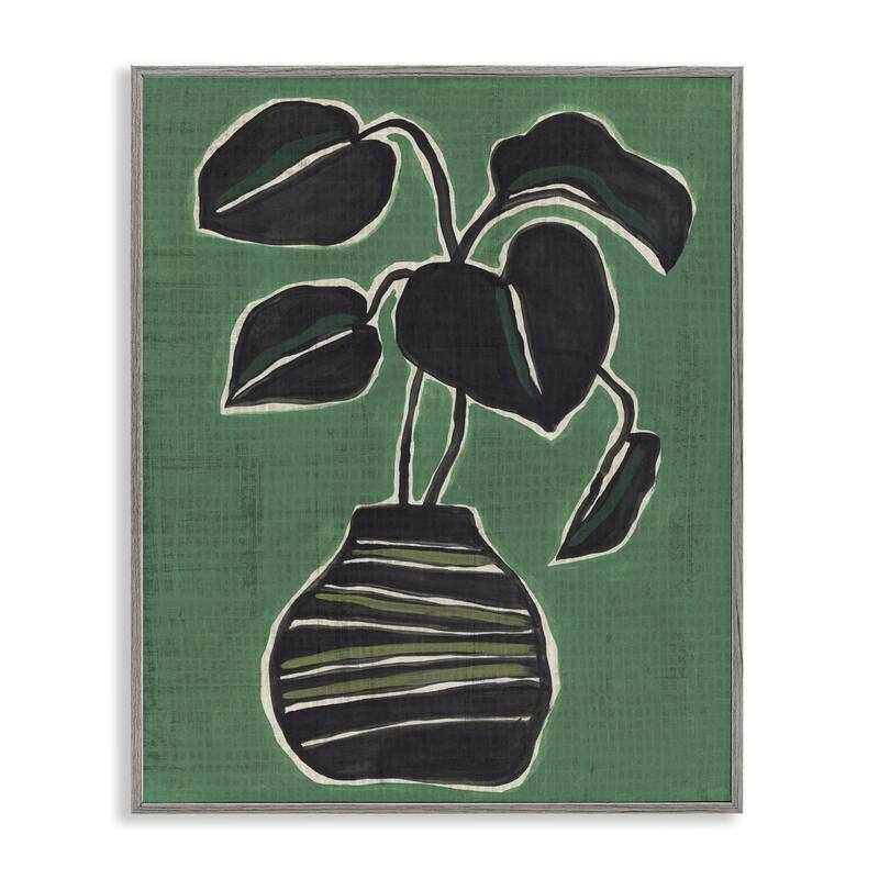 Stupell Green Hued House Plant Framed Giclee Art Design By June Erica Vess - 11 x 14 - Grey