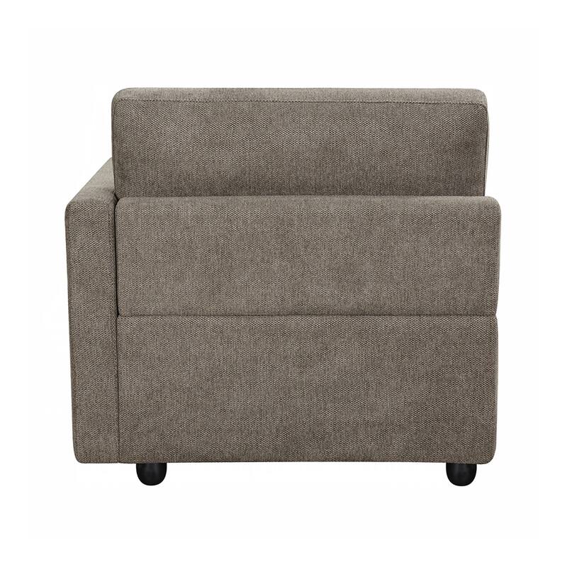 Upholstered Modular Right Facing Armchair with 2 Pillows in Brown