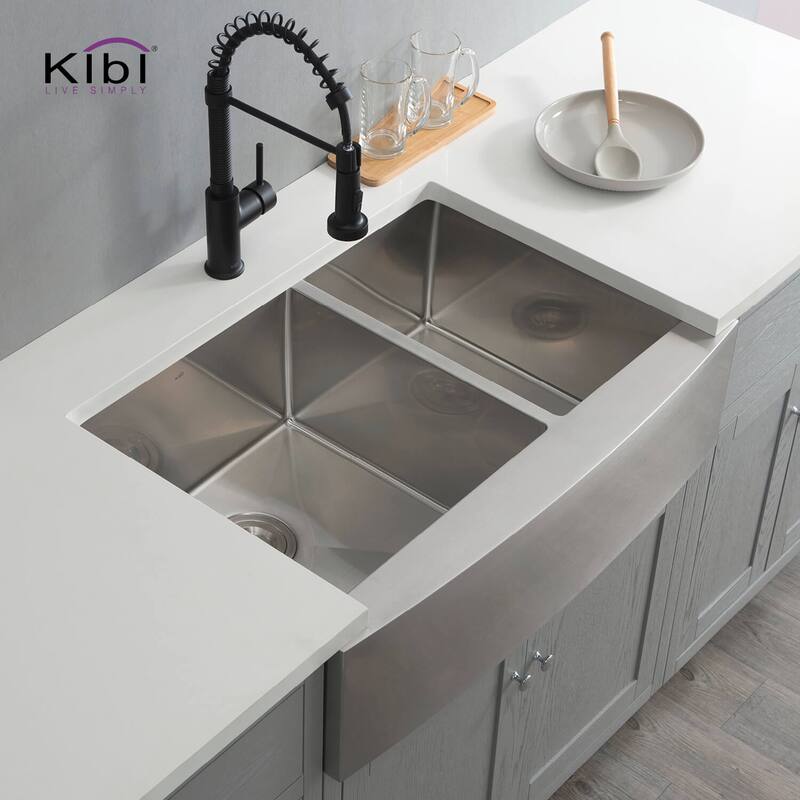 Handcrafted Farmhouse Apron Double Bowl Real 16 gauge Stainless Steel Kitchen Sink with Strainer and Grid
