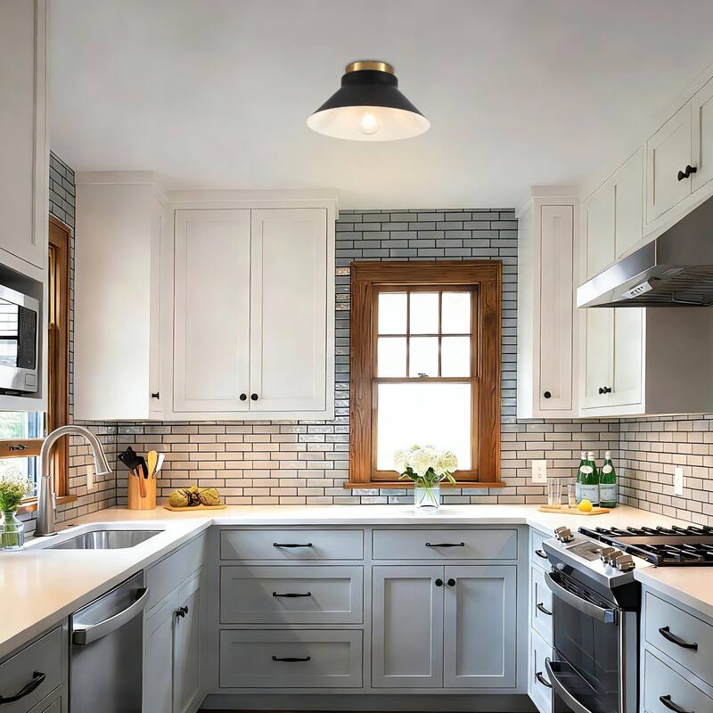 Modern Black Gold Flush Mount Ceiling Light for Hallway Stairway Foyer - Matte Black