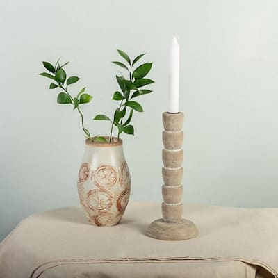 Wooden Stacked Cup Look Taper Candle Holder