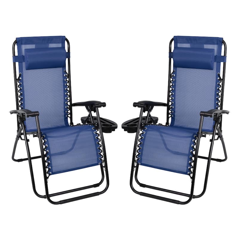2 Pack Adjustable Mesh Zero Gravity Lounge Chair with Cup Holder Tray