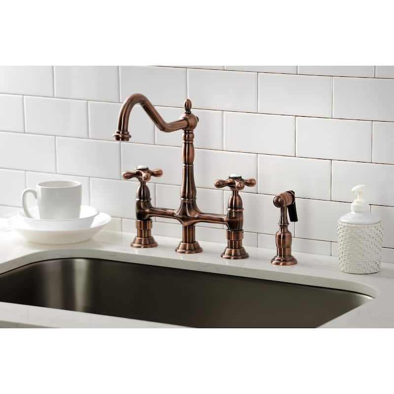 Heritage Bridge Kitchen Faucet with Brass Sprayer
